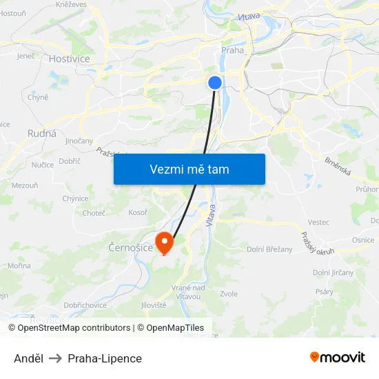 Anděl to Praha-Lipence map