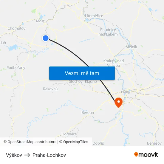 Výškov to Praha-Lochkov map