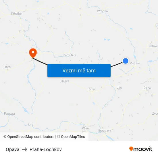 Opava to Praha-Lochkov map