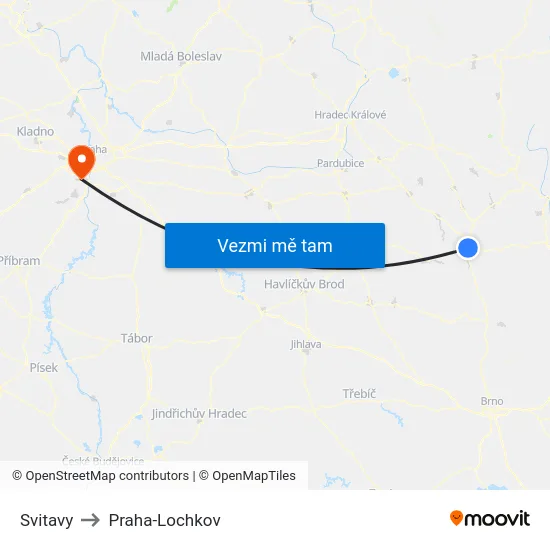 Svitavy to Praha-Lochkov map