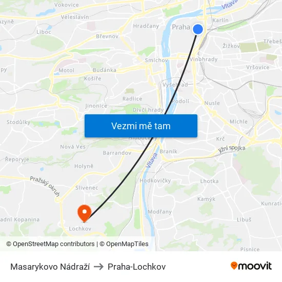 Masarykovo Nádraží to Praha-Lochkov map