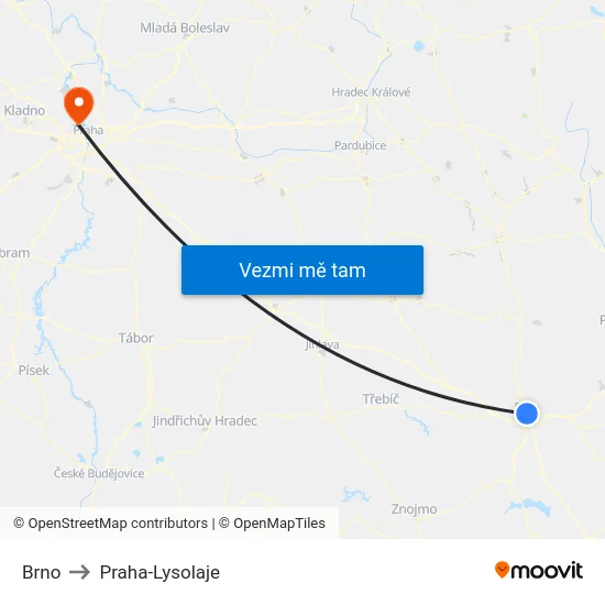 Brno to Praha-Lysolaje map