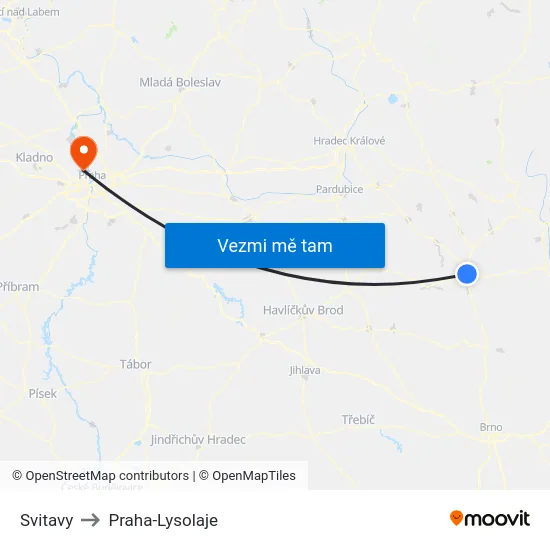 Svitavy to Praha-Lysolaje map