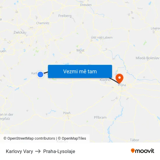 Karlovy Vary to Praha-Lysolaje map