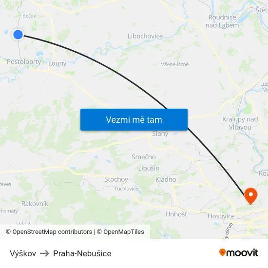 Výškov to Praha-Nebušice map