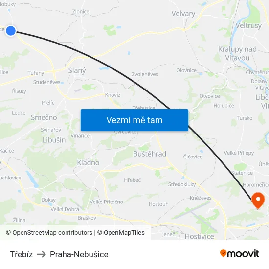 Třebíz to Praha-Nebušice map