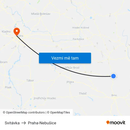 Svitávka to Praha-Nebušice map