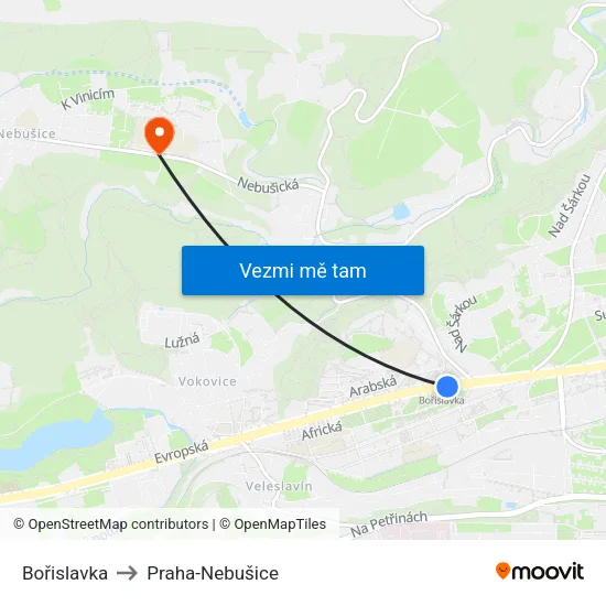 Bořislavka to Praha-Nebušice map