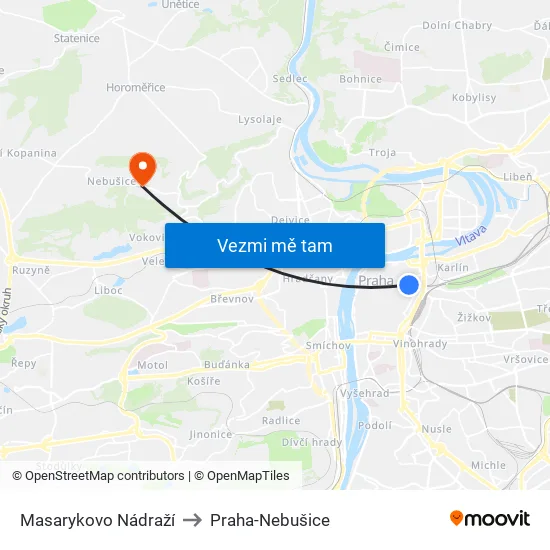 Masarykovo Nádraží to Praha-Nebušice map