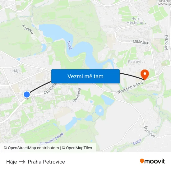 Háje to Praha-Petrovice map
