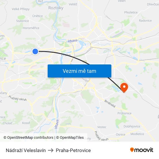 Nádraží Veleslavín to Praha-Petrovice map