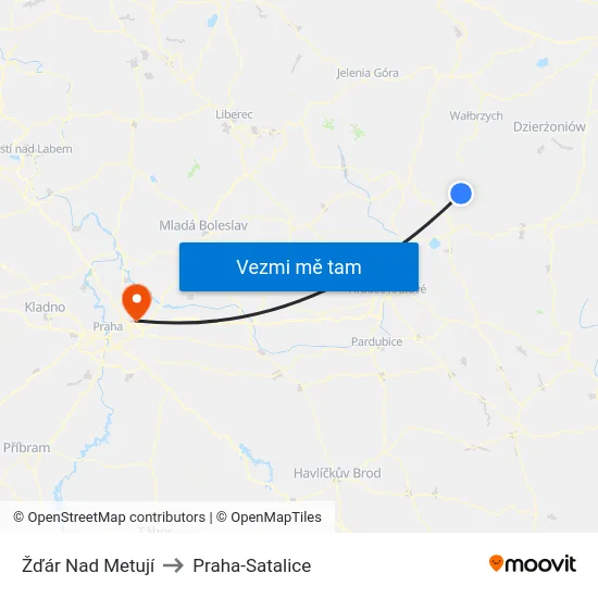 Žďár Nad Metují to Praha-Satalice map