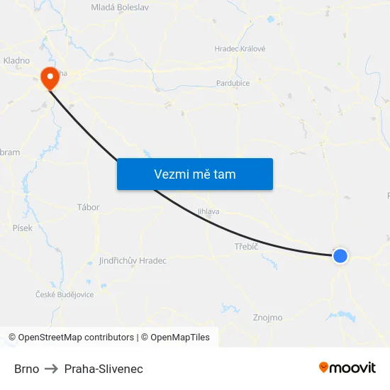 Brno to Praha-Slivenec map