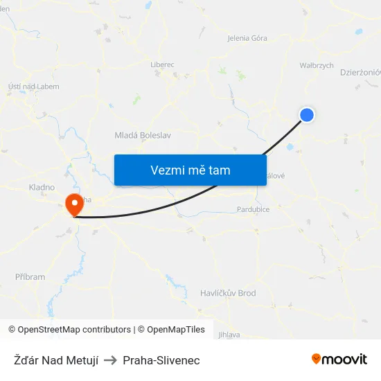 Žďár Nad Metují to Praha-Slivenec map