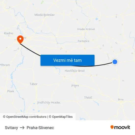 Svitavy to Praha-Slivenec map