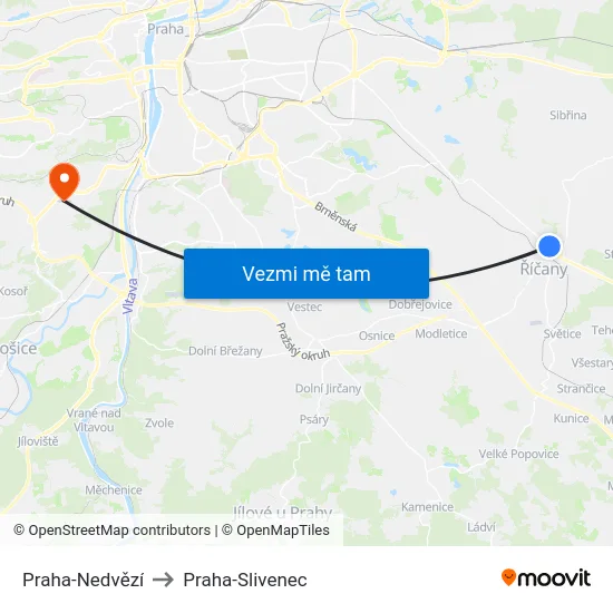 Praha-Nedvězí to Praha-Slivenec map
