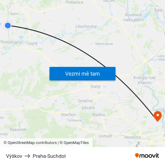 Výškov to Praha-Suchdol map