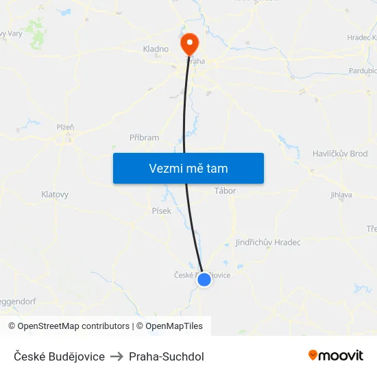 České Budějovice to Praha-Suchdol map