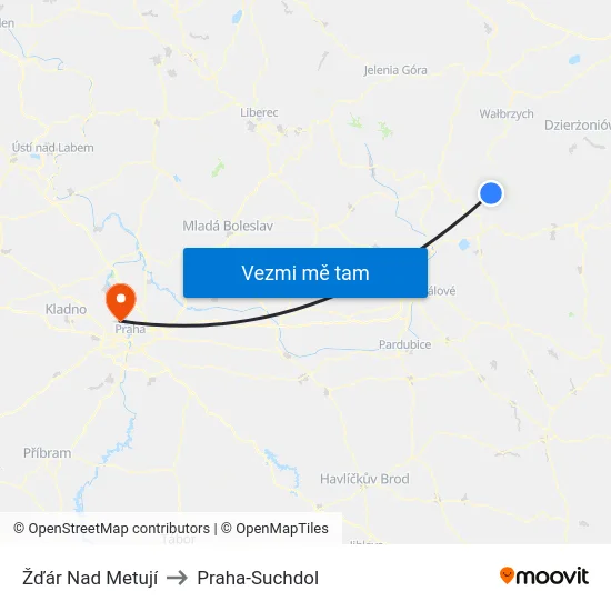 Žďár Nad Metují to Praha-Suchdol map
