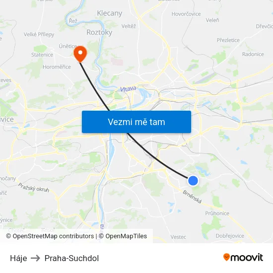 Háje to Praha-Suchdol map