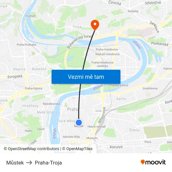Můstek to Praha-Troja map