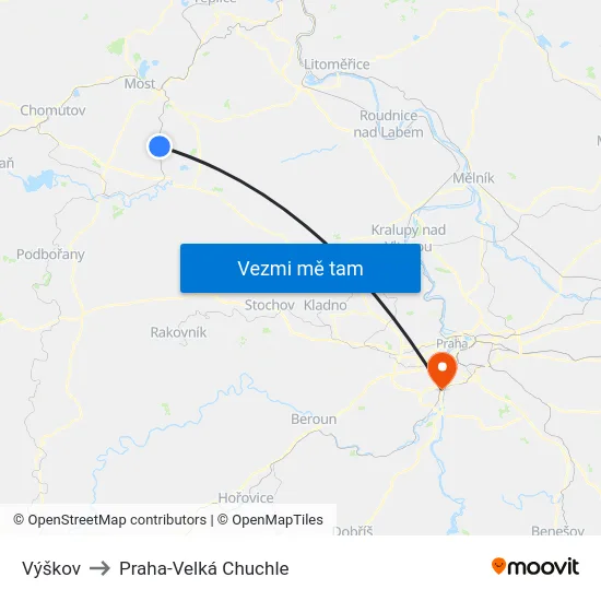 Výškov to Praha-Velká Chuchle map