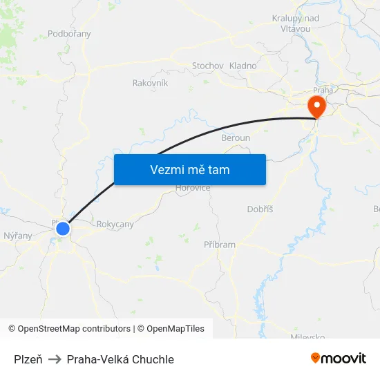 Plzeň to Praha-Velká Chuchle map