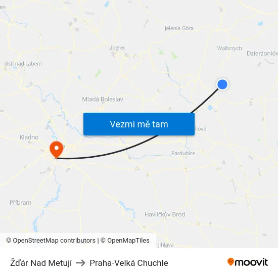 Žďár Nad Metují to Praha-Velká Chuchle map
