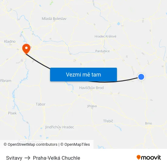 Svitavy to Praha-Velká Chuchle map