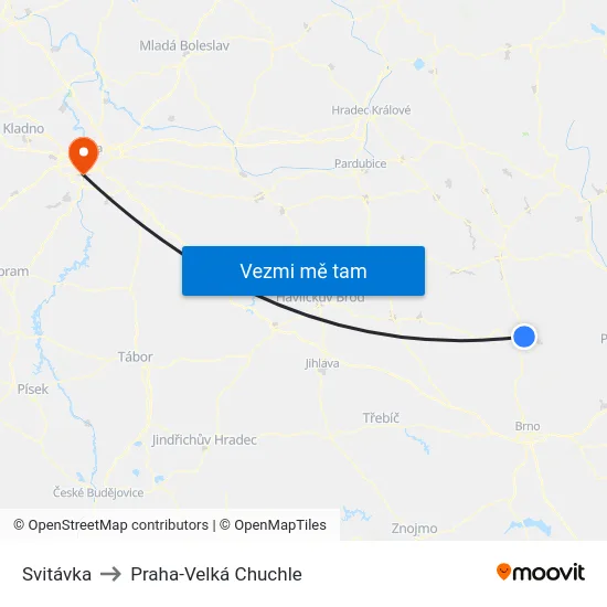 Svitávka to Praha-Velká Chuchle map