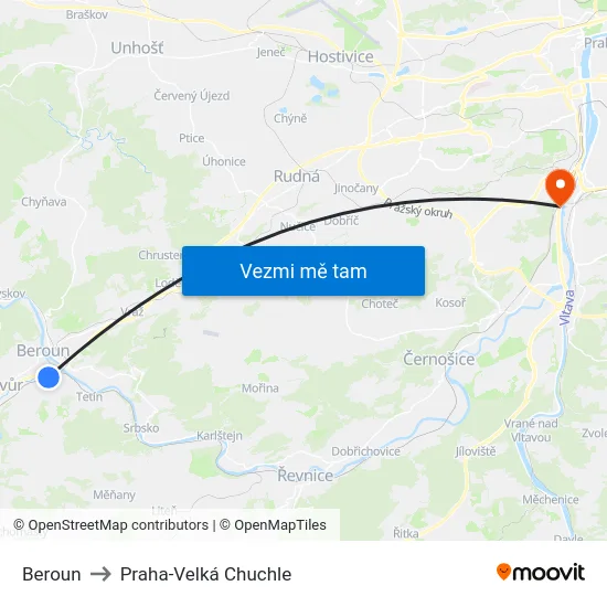Beroun to Praha-Velká Chuchle map