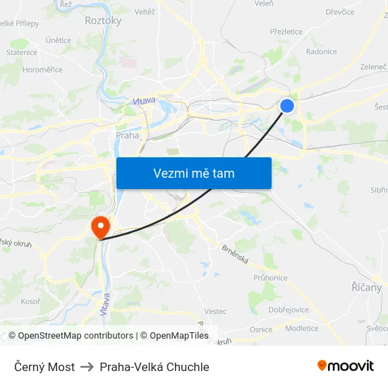 Černý Most to Praha-Velká Chuchle map