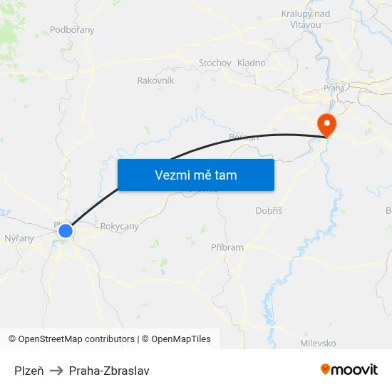 Plzeň to Praha-Zbraslav map