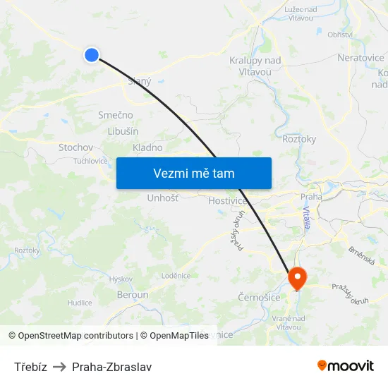 Třebíz to Praha-Zbraslav map