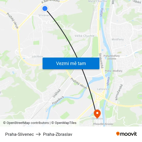 Praha-Slivenec to Praha-Zbraslav map