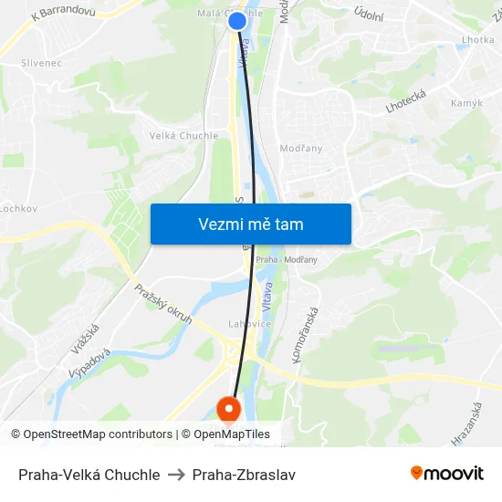 Praha-Velká Chuchle to Praha-Zbraslav map