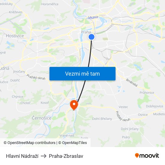 Hlavní Nádraží to Praha-Zbraslav map