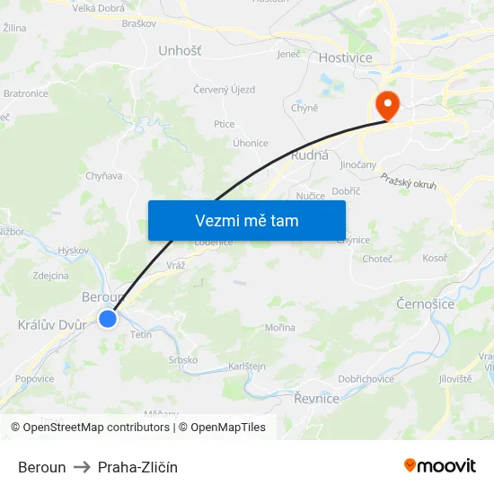 Beroun to Praha-Zličín map