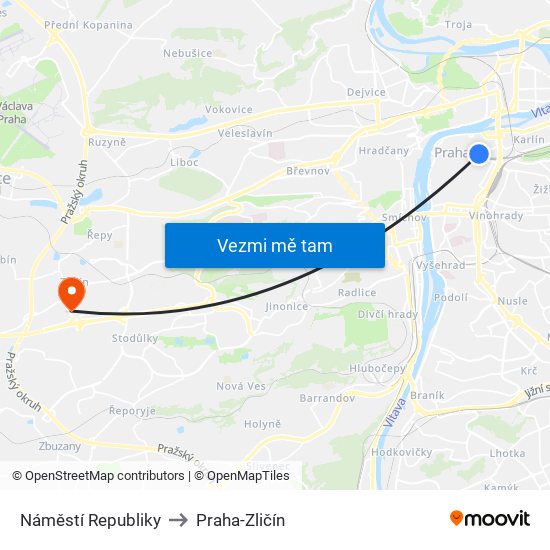 Náměstí Republiky to Praha-Zličín map