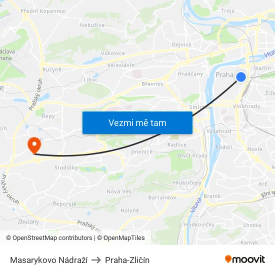 Masarykovo Nádraží to Praha-Zličín map