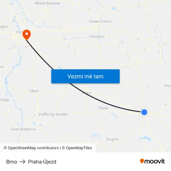 Brno to Praha-Újezd map