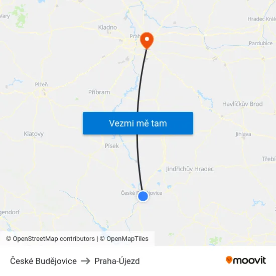 České Budějovice to Praha-Újezd map