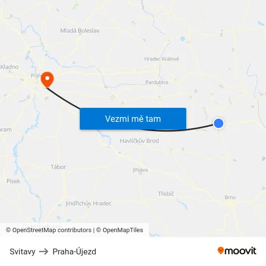 Svitavy to Praha-Újezd map
