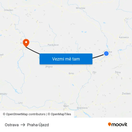 Ostrava to Praha-Újezd map