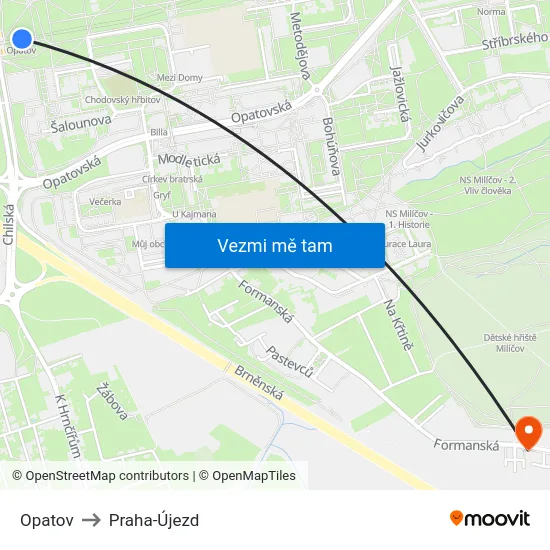 Opatov to Praha-Újezd map