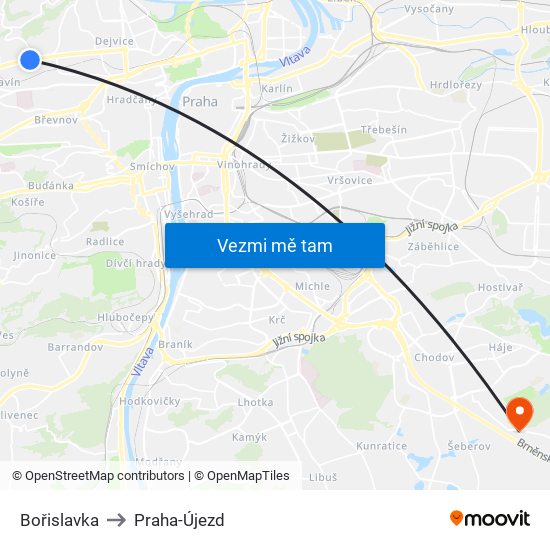 Bořislavka to Praha-Újezd map