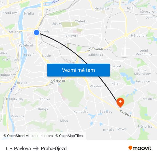 I. P. Pavlova to Praha-Újezd map