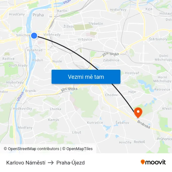 Karlovo Náměstí to Praha-Újezd map