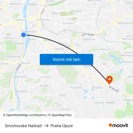 Smíchovské Nádraží to Praha-Újezd map