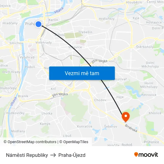 Náměstí Republiky to Praha-Újezd map